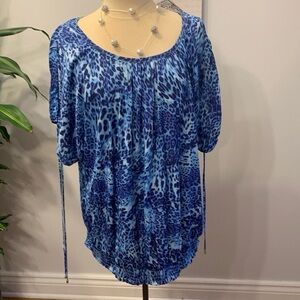 Jlo Jennifer Lopez Blue Leopard Print Cold Shoulder Top